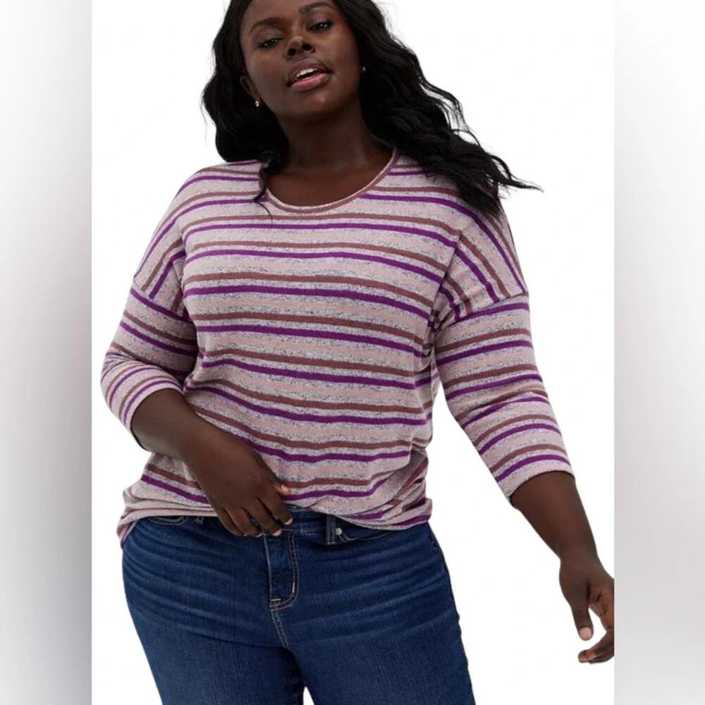 Torrid Top 3X Relaxed Fit Super Soft Plush Crew Neck Dolman 3/4 Sleeve Tee